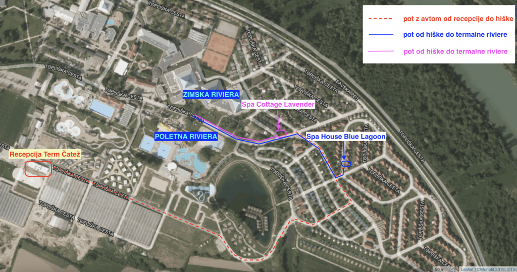 Zemljevid poti do hišk Aquapark Appartmenets
